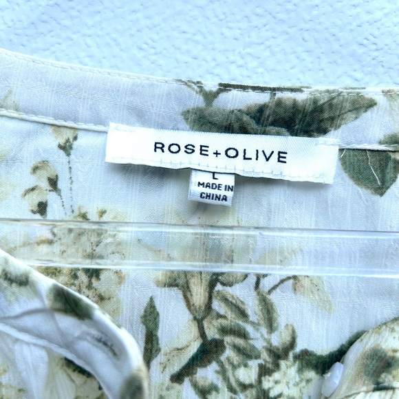 Rose + Olive Blouse Top Women L Floral Button Up Gauzy Lightweight Coastal - Picture 3 of 10